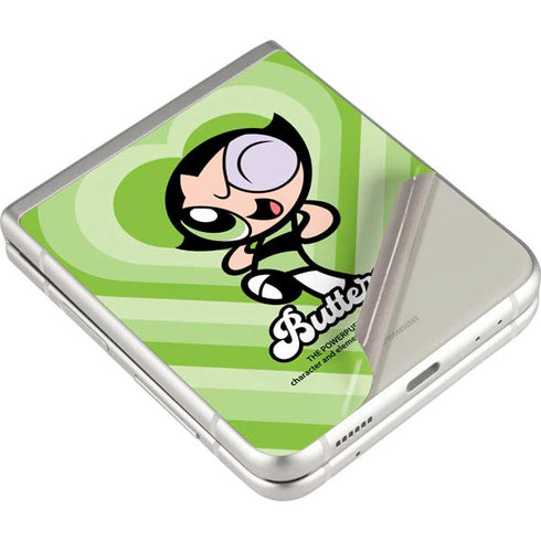 Cartoon Network Powerpuff Girls Buttercup Green Hearts Galaxy Z Flip3 5G Skin